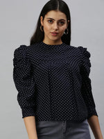 Women Navy Blue Printed Boxy Top-AE-7043-Navybluewhite