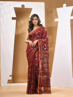 Dark Red Cotton Blend Handwoven Saree With Paisey Motifs-MA53BCT041400060