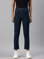 Women's Denim Blue Mom Fit Jeans-GZ2587B-Blue