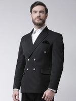 Hangup Men Standard Solid Men Formalwear-6ButtonBlackBlazer