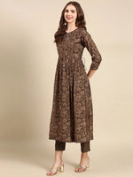 Women's Taupe Printed Kurta Set-SKC-945-Taupe