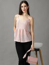 Women's Pink Striped Peplum Top-AE-10463-Pink