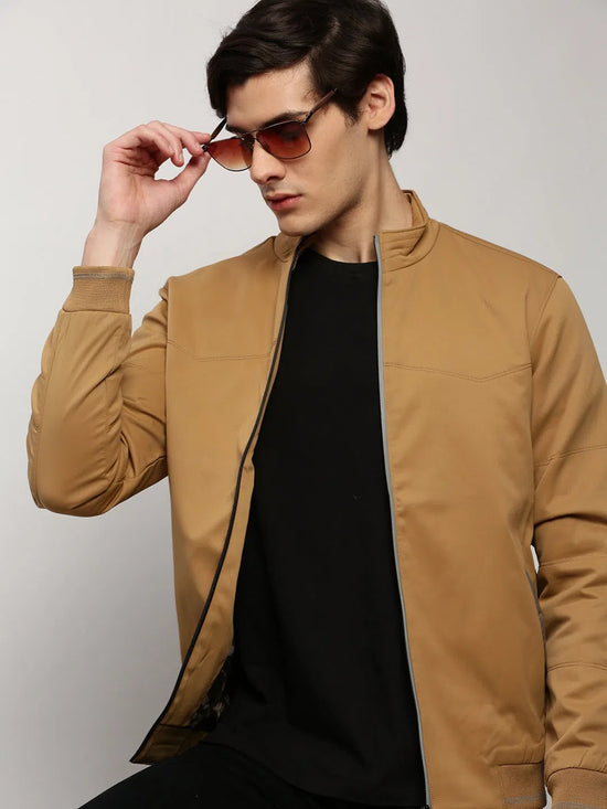 Men Khaki Solid Casual Bomber Jackets-ZD-3004-Khaki