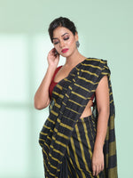 Black Cotton Saree With Stripes Pattern-MA59CT06530045