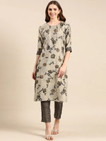 Women's Taupe Printed Kurta Set-SKC-3194-Taupe