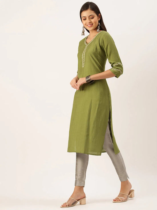 Women's Green Solid Straight Kurta-DF-1191-Green