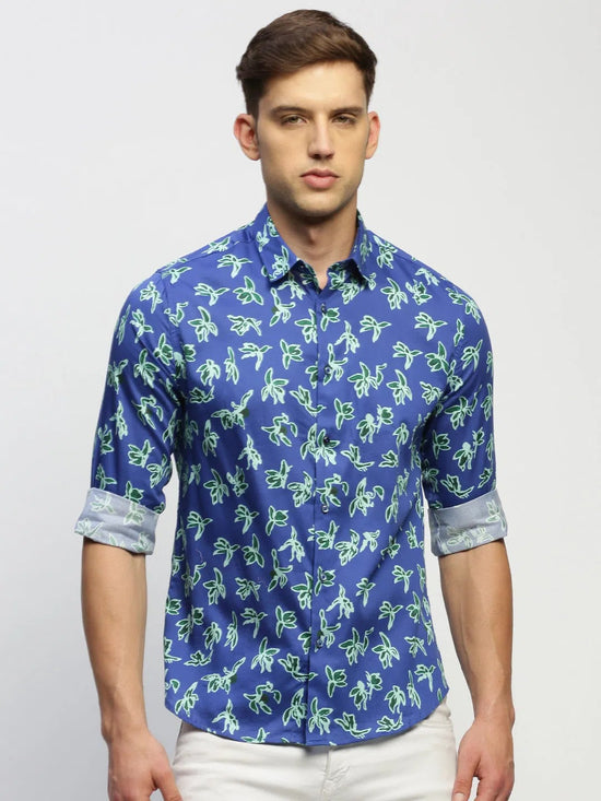 Men Blue Floral Shirt-PRISM-1694-Blue