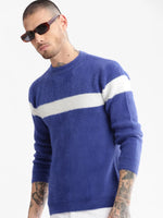 Men Round Neck Solid Blue Pullover-CH002-Blue