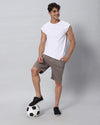 Solid Stretchable Shorts with 3 pockets-Grey-HS6019-30