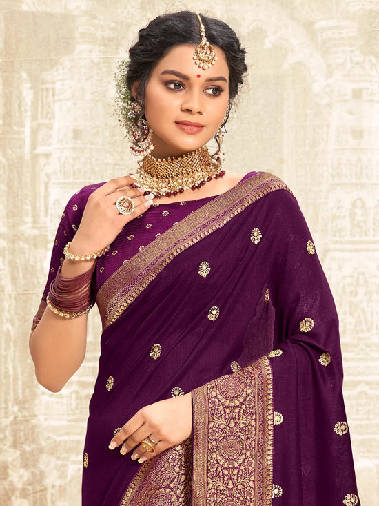 Saree Mall Women's Vichitra  Purple Embellished Designer Saree With Blouse Piece-NISHA1004