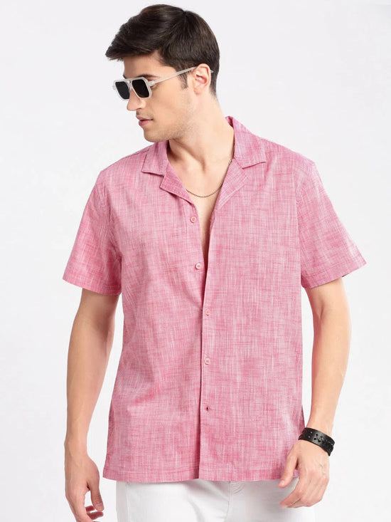 Men Cuban Collar Solid Pink Casual Shirt-CANDORE-2149-Pink