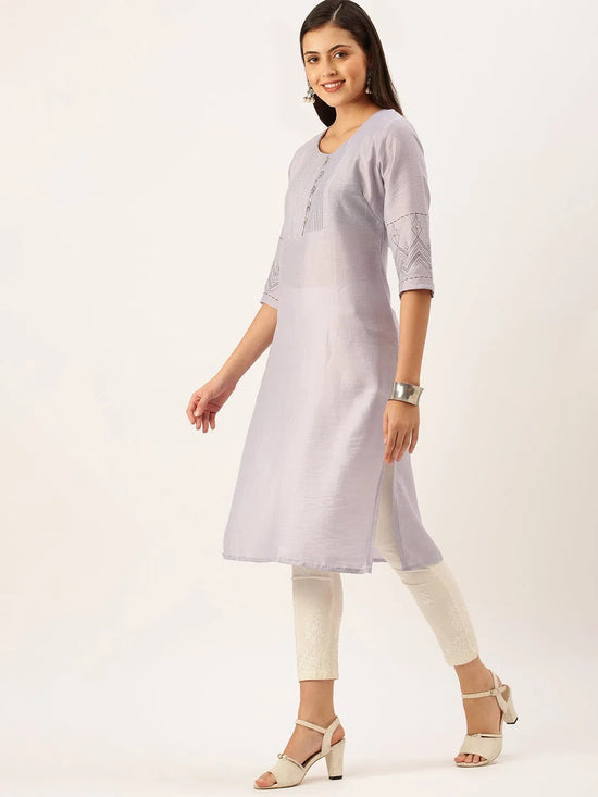 Women's Purple Solid Straight Kurta-DF-1199-Lavender