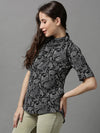 Women's Black Printed Top-AE-10369-Black