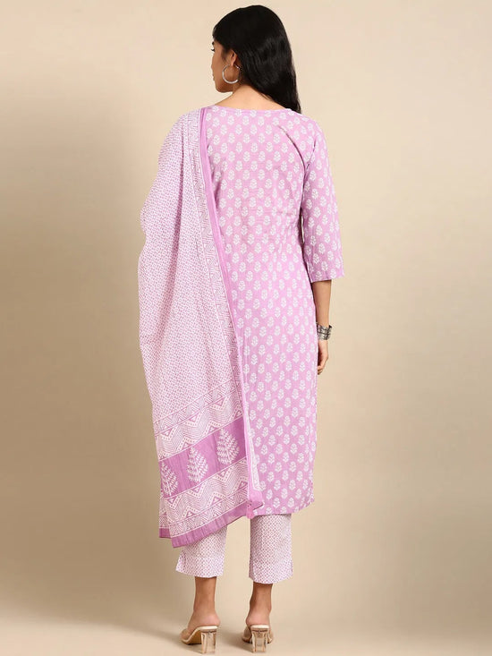 Women's Lavender Printed Kurta Set-AT-A576-Lavender