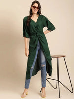 Front twist long top in Bottle Green