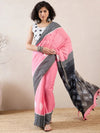 Ahika Women Pink Linen Geometric Printed Saree-VFSAR1037