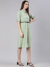 Women Sea Green Solid Shirt Dress-DF-1439-Seagreen