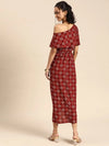 Cold shoulder Asymmetric overlap Dress in Maroon Print