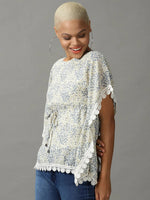 Women's Cream Printed Kaftan Top-AE-10543-Creamblue