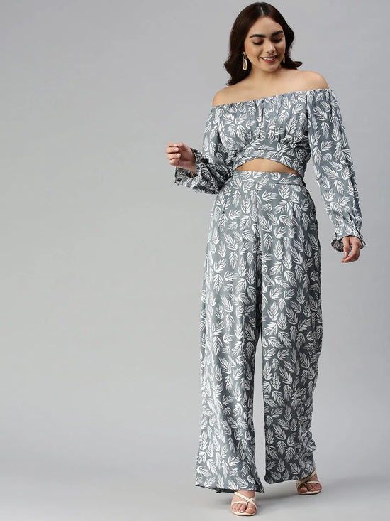 Women Grey Printed Co-Ords Set-AE-7003-Greywhite