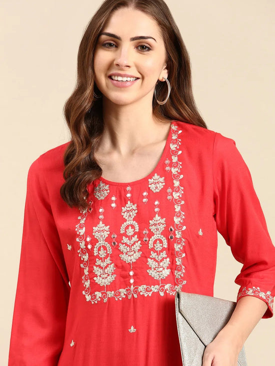 Women's Coral Solid Straight Kurta-GW-462-Coral