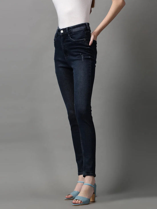 Women's Navy Blue Solid Skinny Fit Denim Jeans-GZ-5268-Navyblue