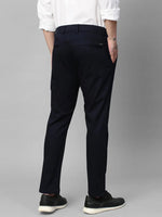 Genips Men's Cotton Stretch Caribbean Slim Fit Self Design Navy Trousers