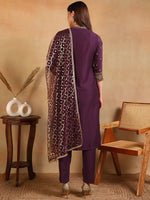 Ahika Women Purple Silk Blend Embroidered Straight Kurta Pant Set With Dupatta-PKSKD2370_S