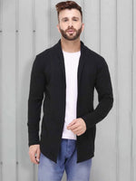 Rigo Black Open Long Cardigan Full Sleeve Shrug For Men