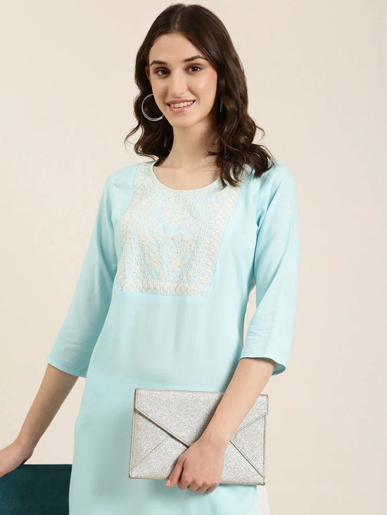 Women Blue Solid Straight Kurta-NJ-3653215-Blue