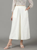 Women's Off White Solid Culottes-AE-1118-Offwhite