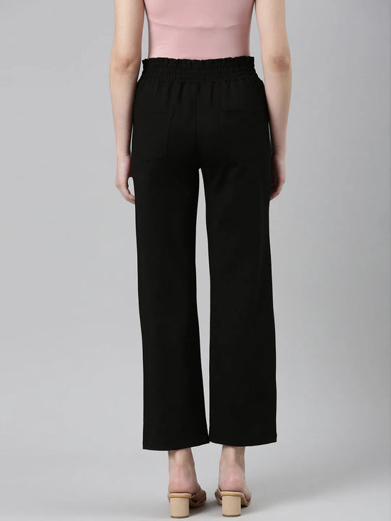 Women Black Solid Parallel Trouser-LT-KN-508-Black