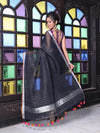 Black Checkbox Designs Soft Linen Saree With Zari Borders-MA62LN33990027