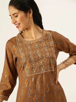 Women's Brown Printed Kurta Sets-GW-3107-Brown