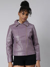 Women Solid Lavender Biker Jacket-19615-Lavender