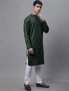 Men's Olive Green Embroidered Straight Kurta Pyjama Set-JOKP-P-690Olive