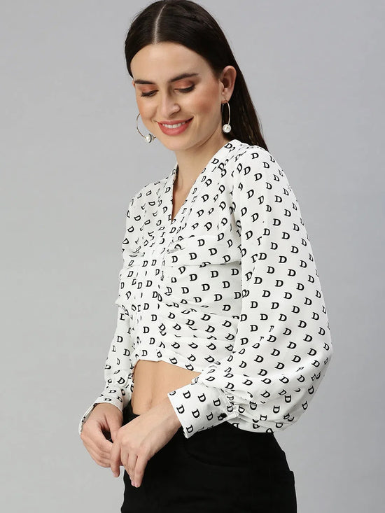 Women's White Printed Tops-AE-10309-Whiteblack