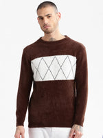 Men Round Neck Self Design Brown Pullover-CH009-Brown