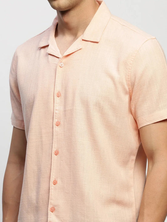 Men Peach Solid Shirt-AANYA-1689-Peach