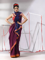 Plum Purple Cotton Saree With Stripes Zari Pallu-MA55CT06520095