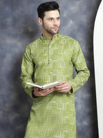 Men's Printed Kurta with Churidar-JOKP-P-5031Olive