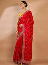 Saree Mall Women's Organza Red Embellished Designer Saree With Blouse Piece-SRENIK2097C