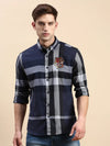 Men Navy Checked Casual Shirt-TIGER-0618-Navyblue