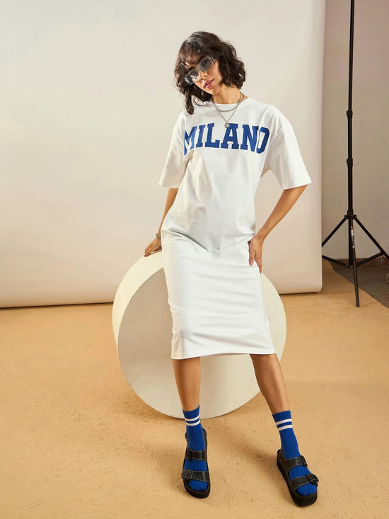 Women White MILANO Printed T-Shirt Dress