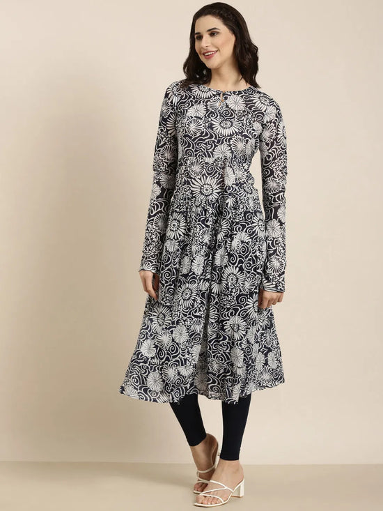 Women Anarkali Navy Blue Floral Kurta-ON-0029-Navyblue