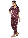 Smarty Pants Women's Silk Satin Maroon Color Dog Print Night Suit