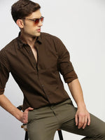 Men Brown Striped Shirt-HEPTAGON-1776-Brown