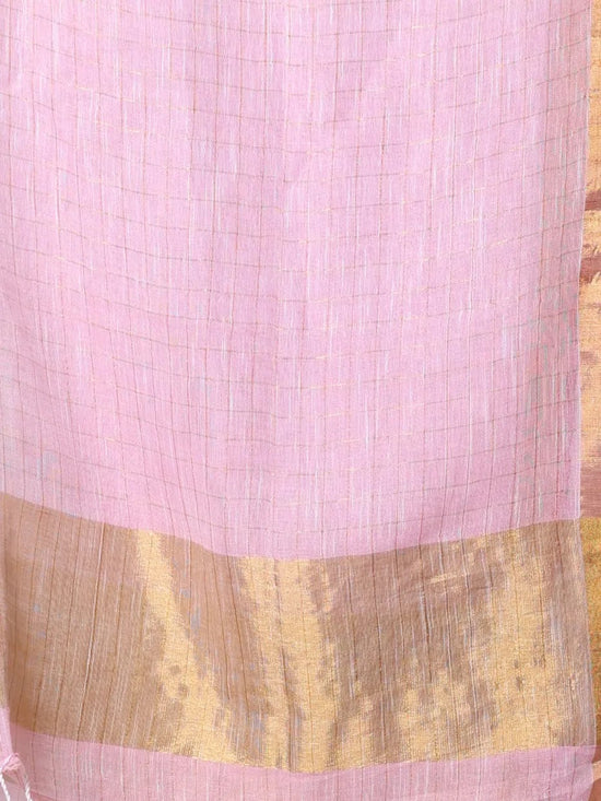 Pink Checkbox Designs Soft Linen Saree With Zari Borders-MA62LN33990025