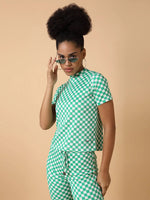 Women Green Checked Tracksuit-AF-1914-Green