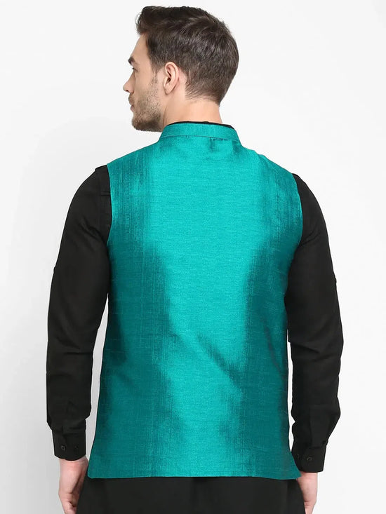 Hangup Men Standard Solid Men's Indian Wear-DarkSlate_SIlk1_Nehru